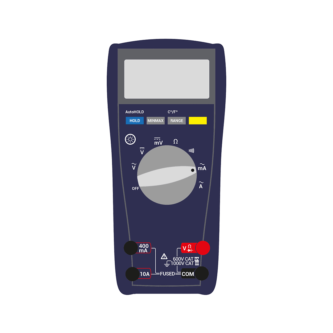 Multimeter showing the symbol used to test for AC milliamps
