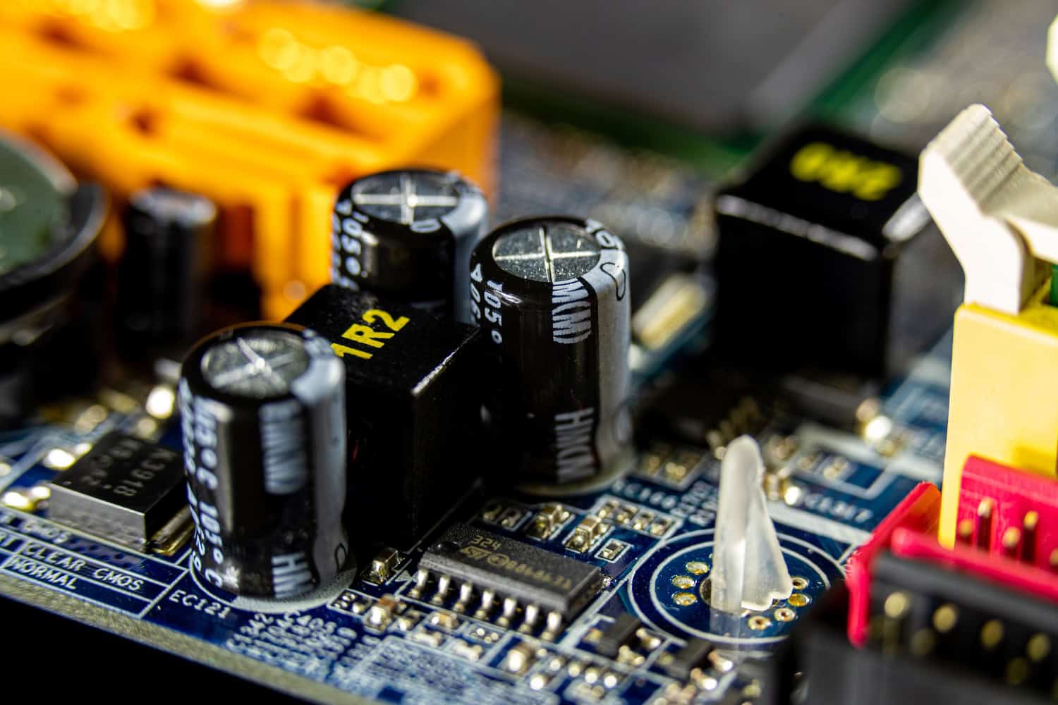Capacitors mounted on a PCB