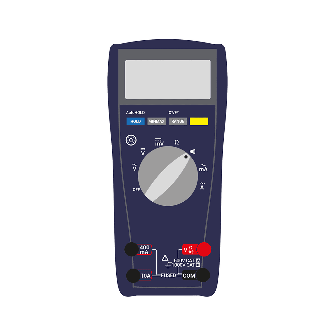 Multimeter showing the symbol used to test for continuity